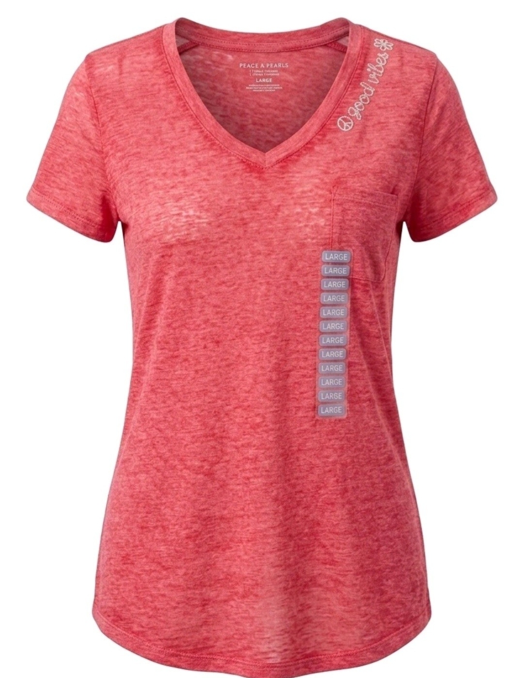 New With Tags Women's Washed Coral V-Neck Tee with Pocket Size Large